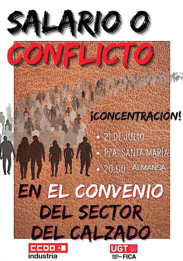 UGT FICA y CCOO Industria saldrán a las calles de Almansa para exigir la subida salarial de los trabajadores y trabajadoras del calzado